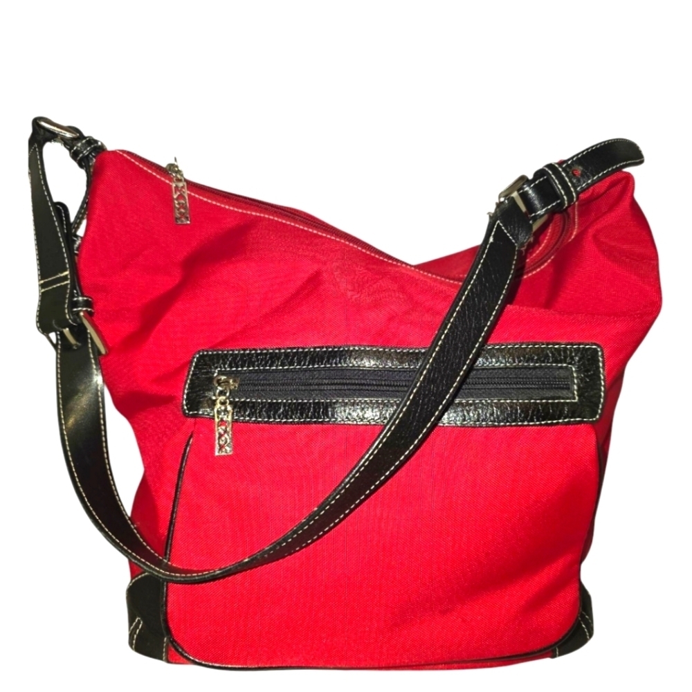 MAXX NY Large Red Microfiber with Black Trim Shoulder Bag - Picture 2 of 16
